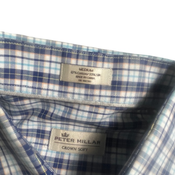 Peter‎ Millar Men's Medium Crown Soft Blue Plaid Button Down Cotton/Silk - Picture 3 of 5